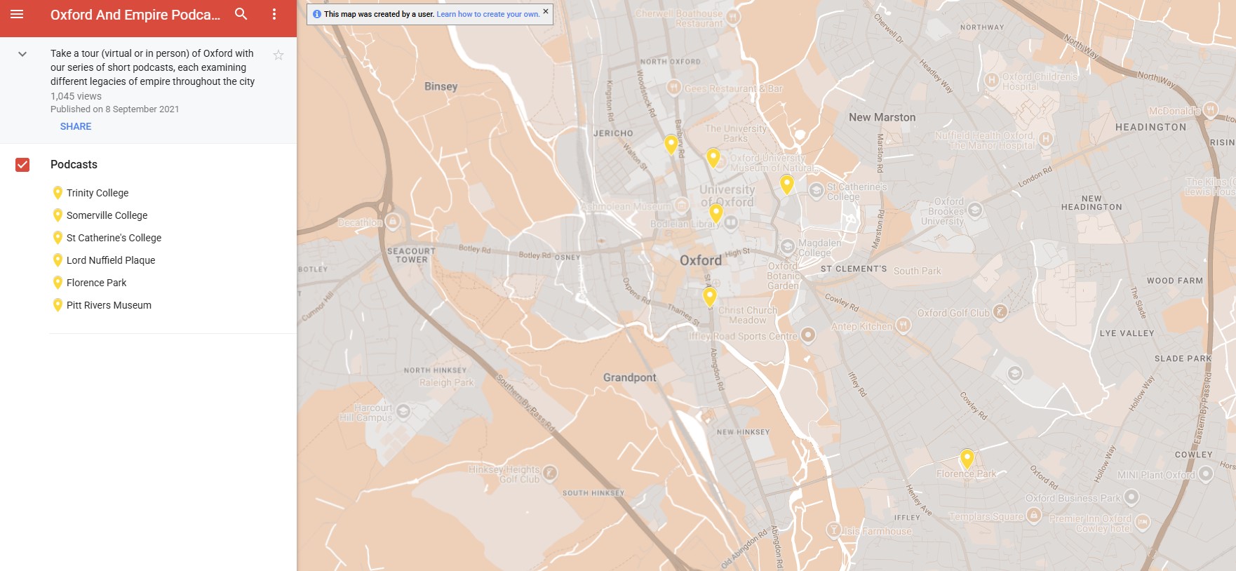 Map of places mentioned in the podcasts